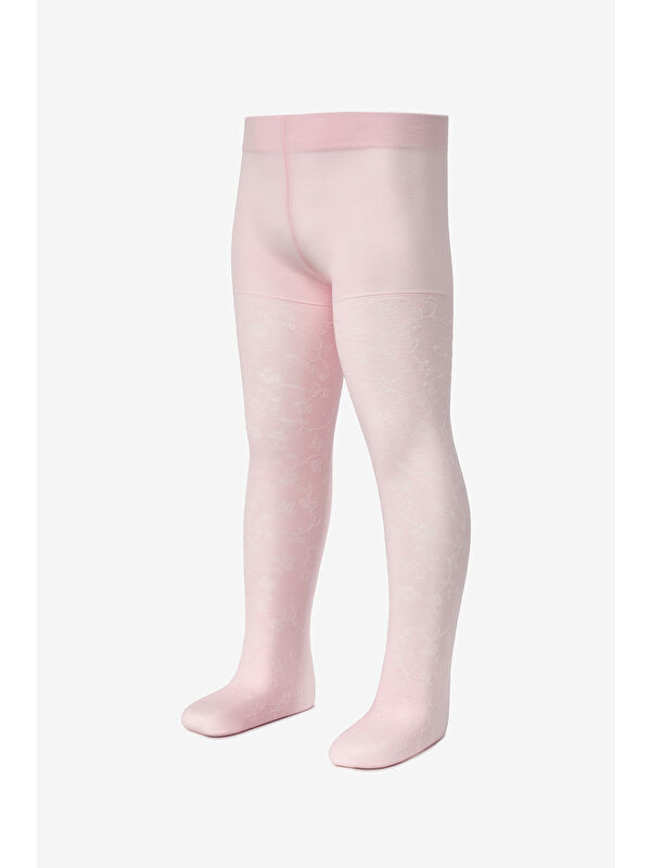 Le Mabelle Pembe Çiçek Desenli Kız Çocuk Külotlu Çorap