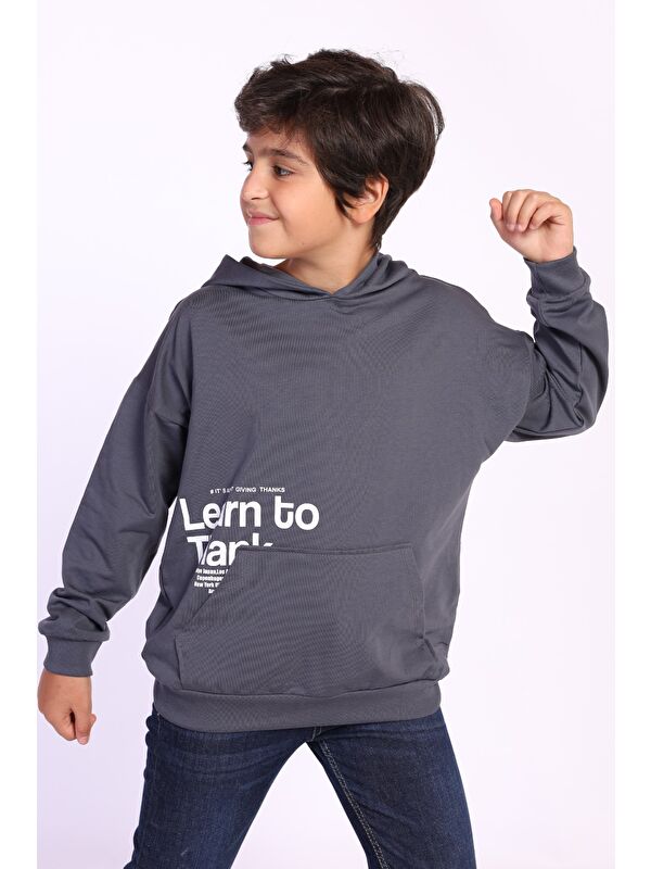 Toontoykids Erkek Çocuk Kapüşonlu Kanguru Cepli Baskılı Sweatshirt