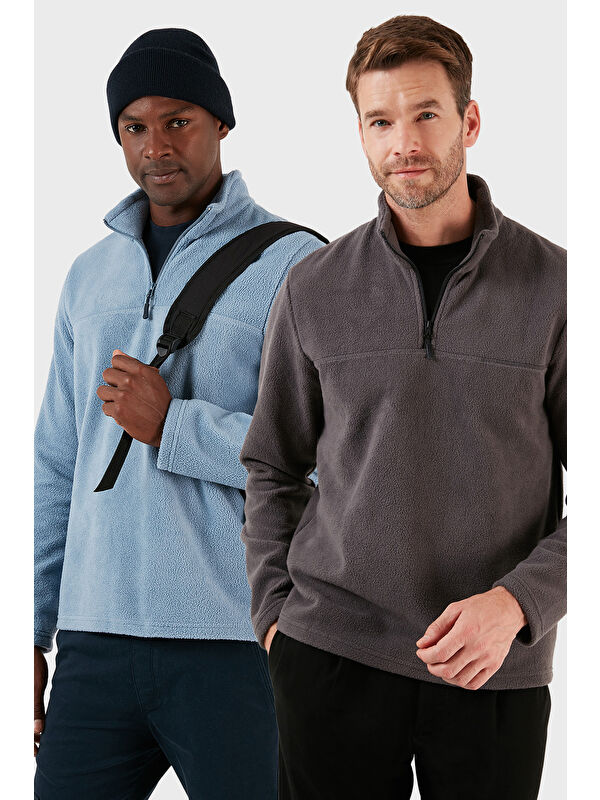 Buratti Slim Fit Yarım Fermuarlı Yumuşak Dokulu Şardonlu 2'li Paket Polar 59060011S2