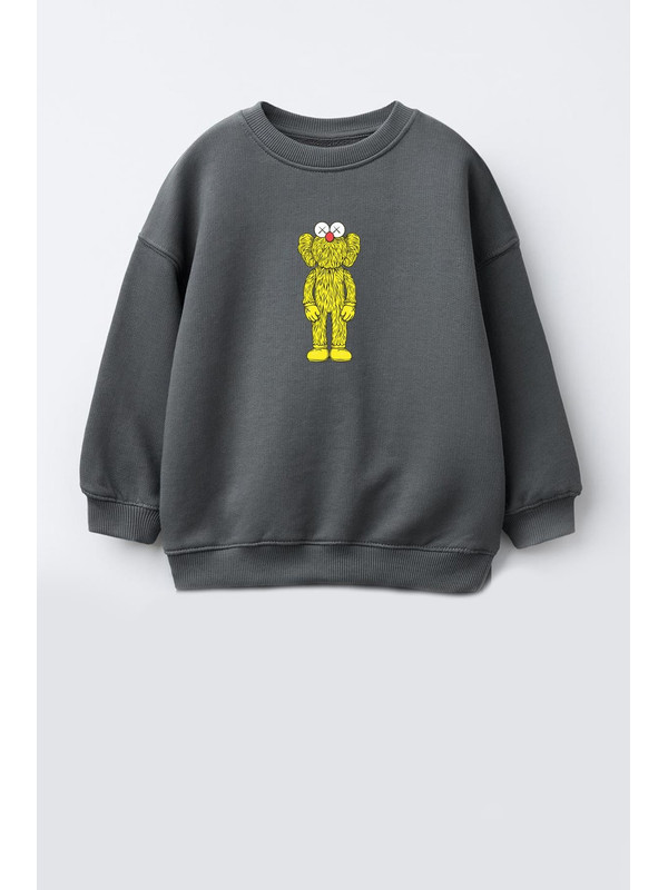 Monila Unisex Çocuk Kaws Baskılı 3 İplik Kumaş Pamuklu Sweatshirt