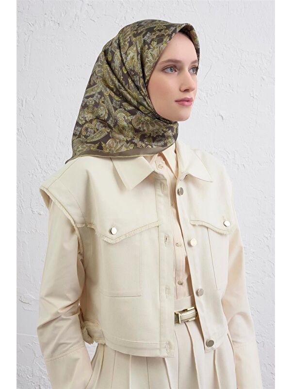 ARMİNE Etnik Desen Saf İpek Twill Eşarp 9416D 80