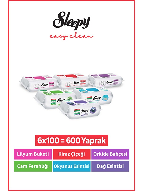 Sleepy Easy Clean Yüzey Temizlik Havlusu Mendili Doğa & Çiçek Serisi 6X100 Karma Paket