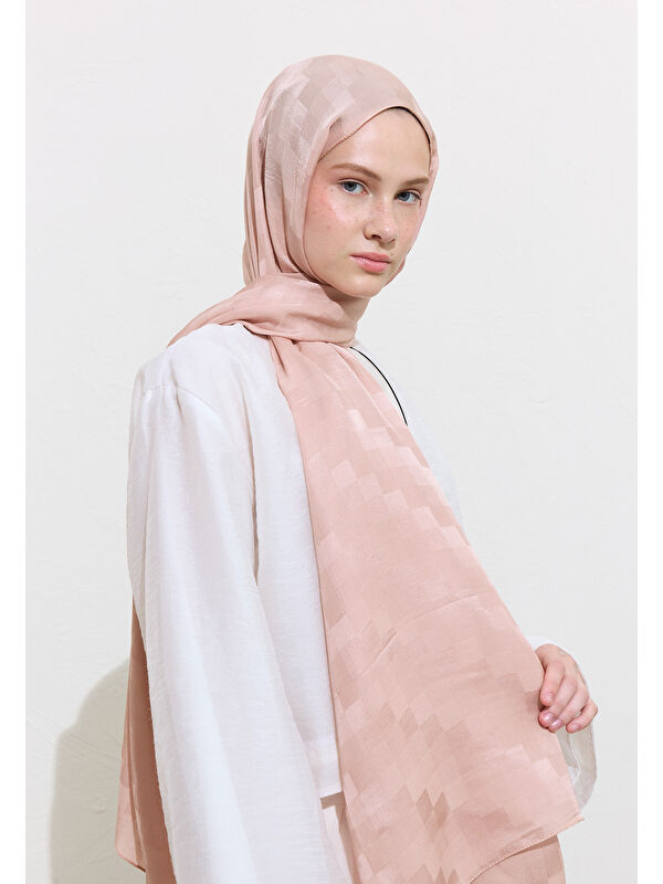 Fresh Scarfs Nori İpek Jakar Şal Pudra