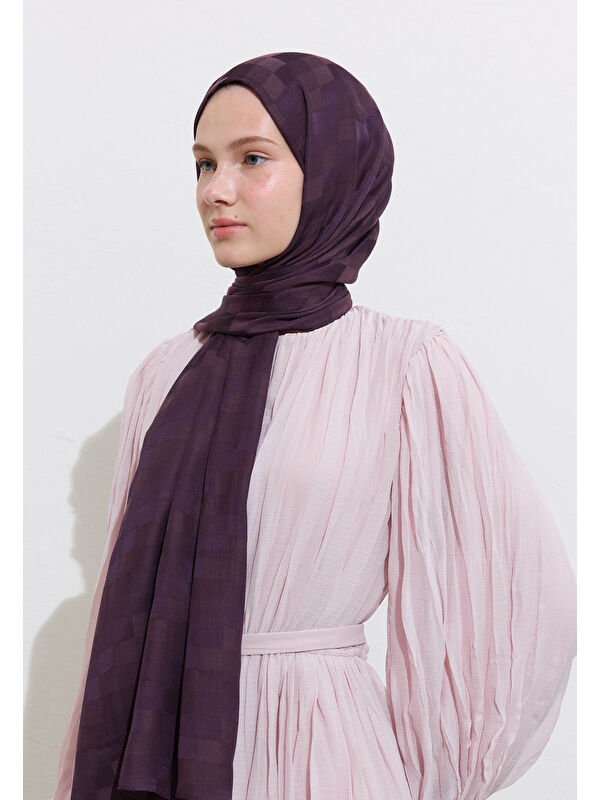 Fresh Scarfs Nori İpek Jakar Şal Mor