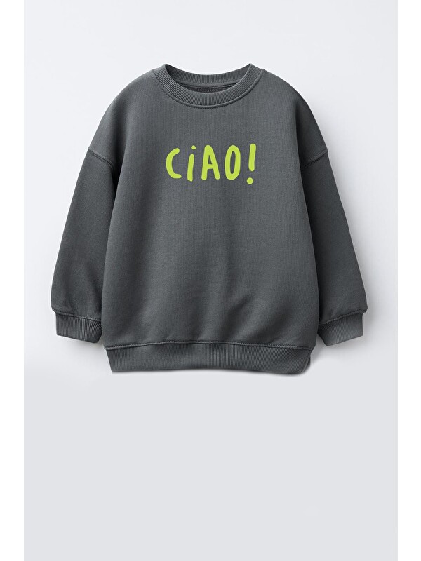 Monila Unisex Çocuk Baskılı 3 İplik Kumaş Pamuklu Sweatshirt