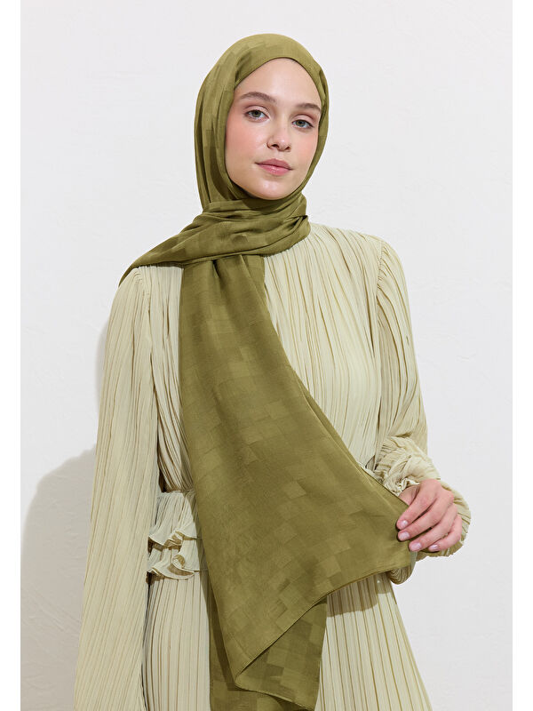 Fresh Scarfs Nori İpek Jakar Şal Zeytin Yeşili