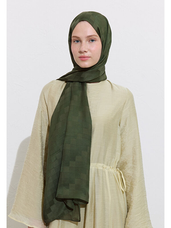 Fresh Scarfs Nori İpek Jakar Şal Koyu Yeşil