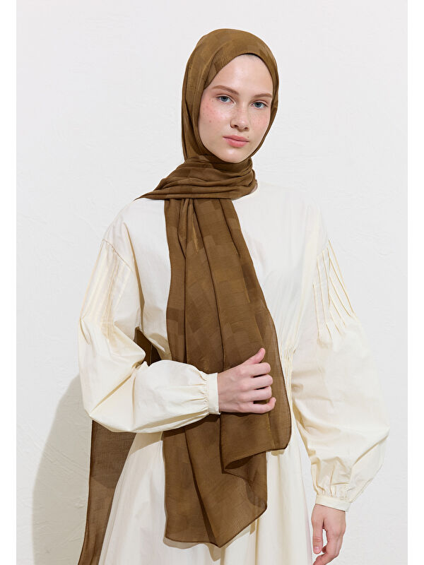 Fresh Scarfs Nori İpek Jakar Şal Sütlü Kahve