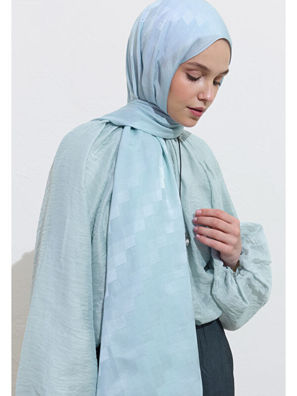 Fresh Scarfs Nori İpek Jakar Şal Açık Mavi