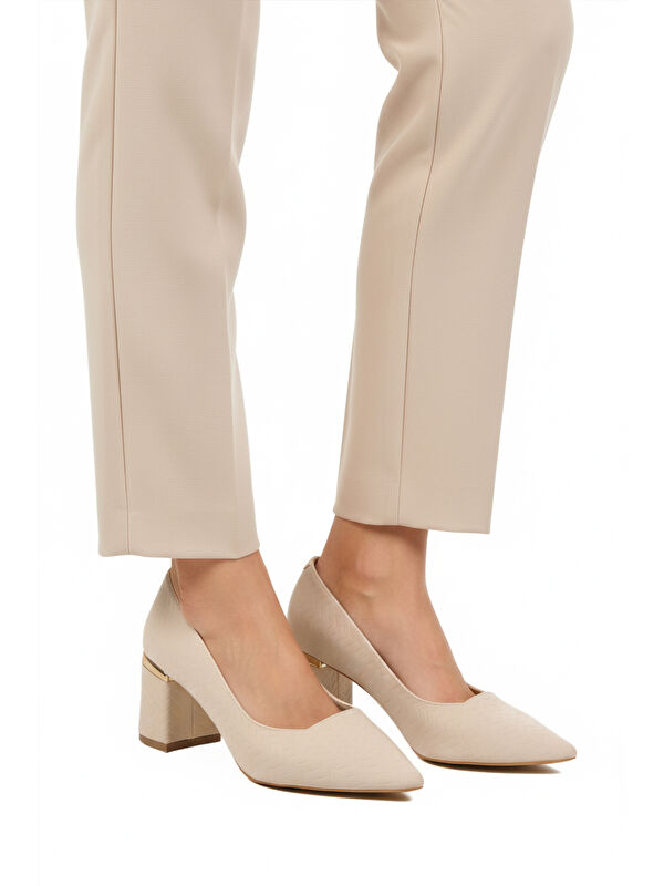 Bej Kadın Kalın Yüksek Topuklu Ayakkabı 619004 Z - Görsel 2