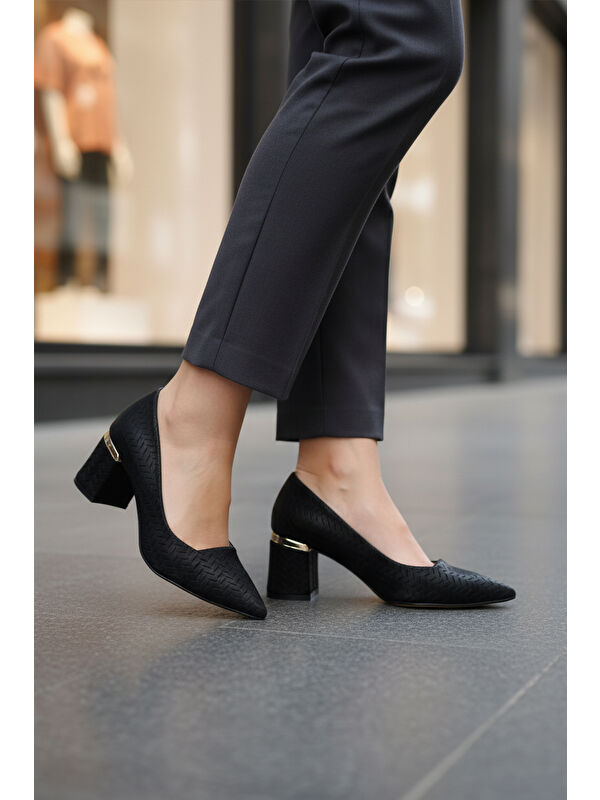 Siyah Kadın Kalın Yüksek Topuklu Ayakkabı 619004 Z - Görsel 4