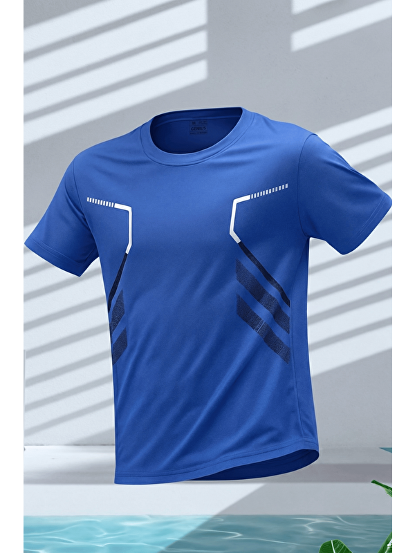 Genius Store Erkek Spor Tişört Antreman Gym Polyester Erkek Sporcu T-shirt ŞERİTLİ-TİŞÖRT