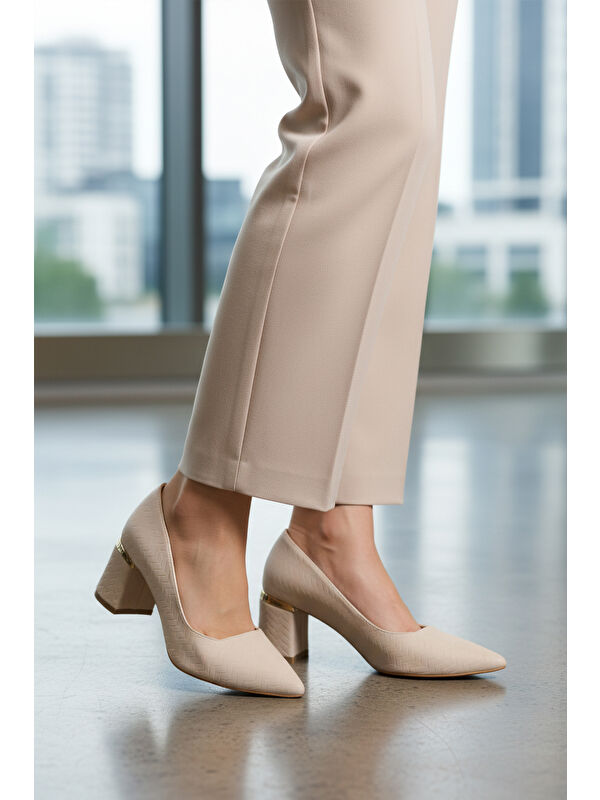 Bej Kadın Kalın Yüksek Topuklu Ayakkabı 619004 Z - Görsel 4
