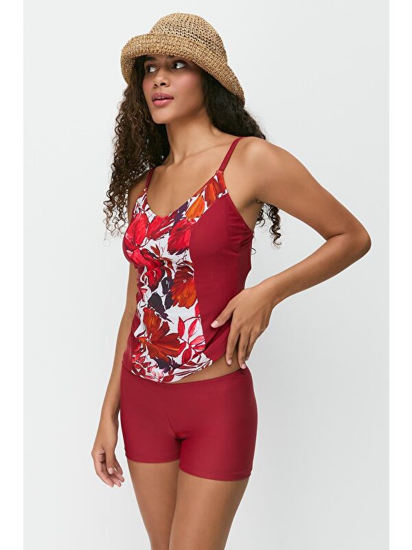 C&City Şortlu Tankini 7749 Kırmızı/Çok Renkli