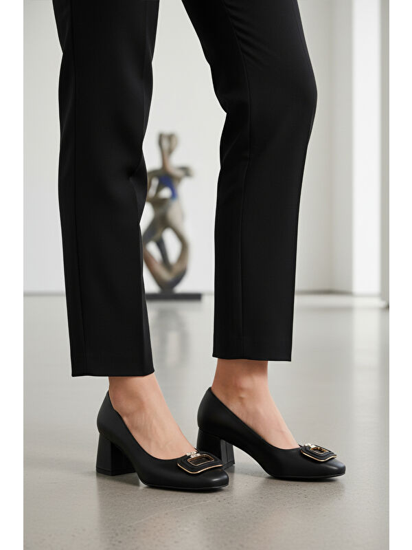 Siyah Cilt Kalın Topuklu Kadın Abiye Ayakkabı 695040 Z - Görsel 4