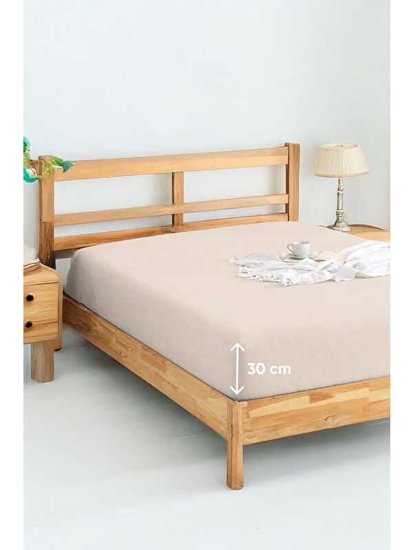 UPSTYLE Penye Lastikli Çarşaf Pamuklu Jersey Tek Kişilik 100x200cm Krem