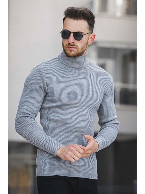 Oksit İnce Fitilli Slim Fit Erkek Boğazlı Kazak
