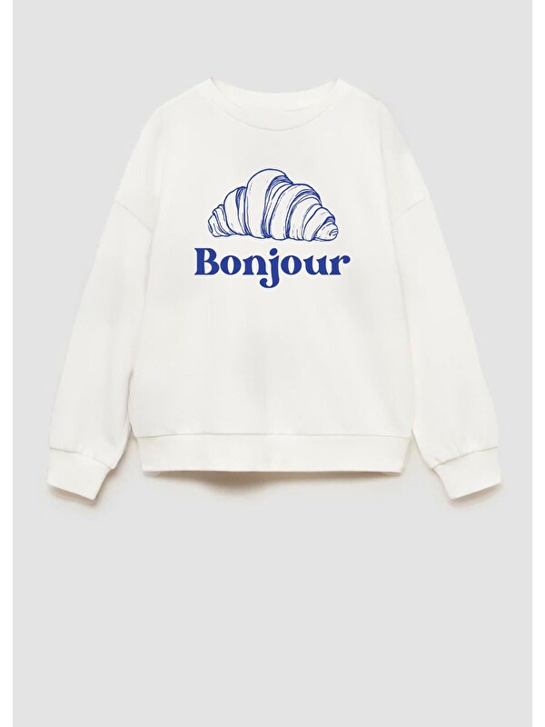 Monila Kız Çocuk 3 İplik Kumaş Kruvasan Baskılı Sweatshirt