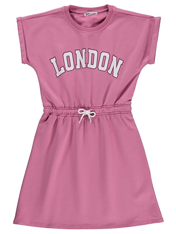 Civil Girls London Baskılı 10-13 Yaş Elbise - Pudra