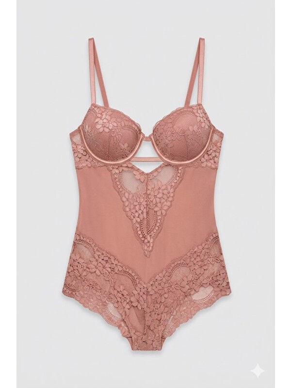 C&City Push Up Dantel Detaylı Bodysuit C15098 Kiremit