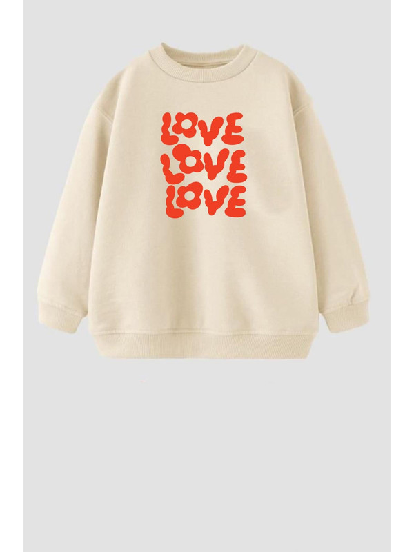 Monila Kız Çocuk Love Baskılı 3 İplik Kumaş Pamuklu Sweatshirt