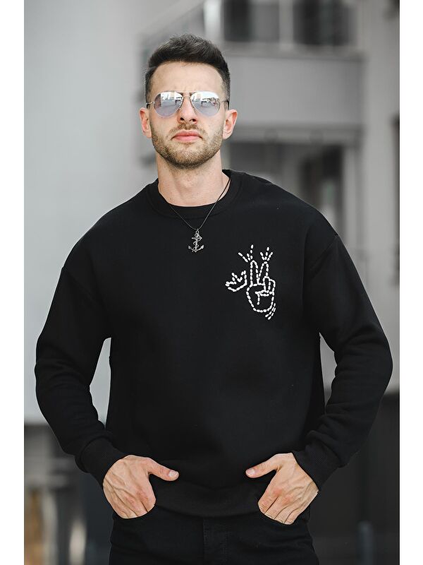 Oksit Üç İplik Şardonlu Sırt Baskılı Bisiklet Yaka  Erkek Sweatshirt