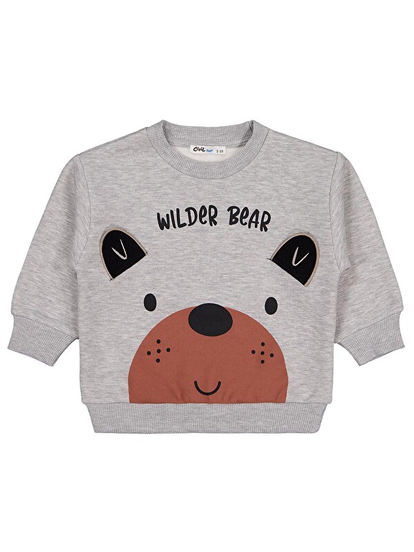 Civil Boys Bear Baskı-Nakışlı 2-5 Yaş Sweatshirt - Gri