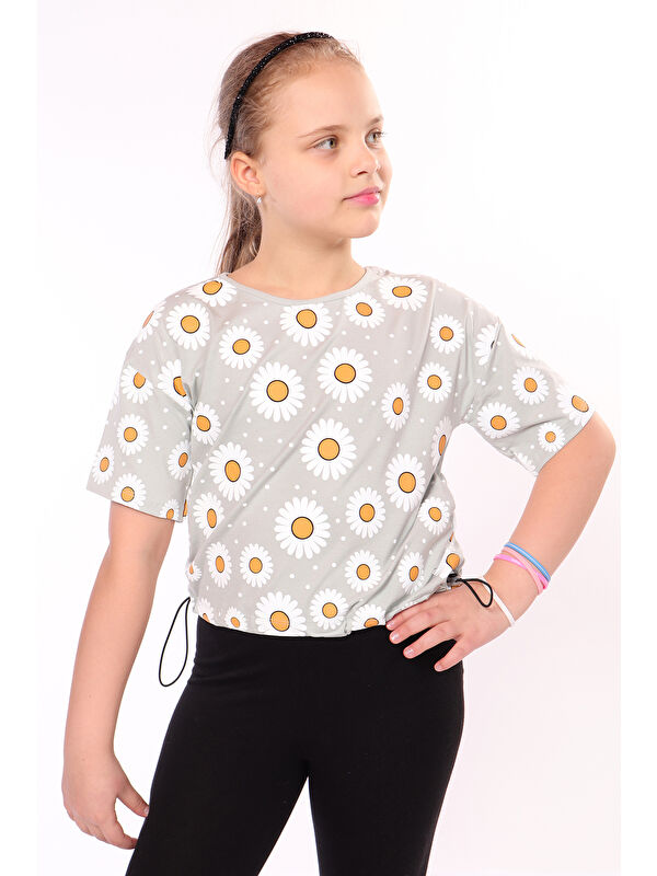 Toontoykids Kız Çocuk Komple Papatya Baskılı Tişört