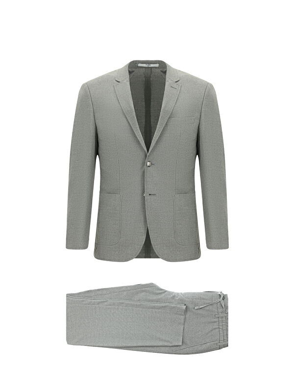 Kiğılı Super Slim Fit Ekstra Dar Kesim Desenli Beli Lastikli İpli Spor Takım Elbise