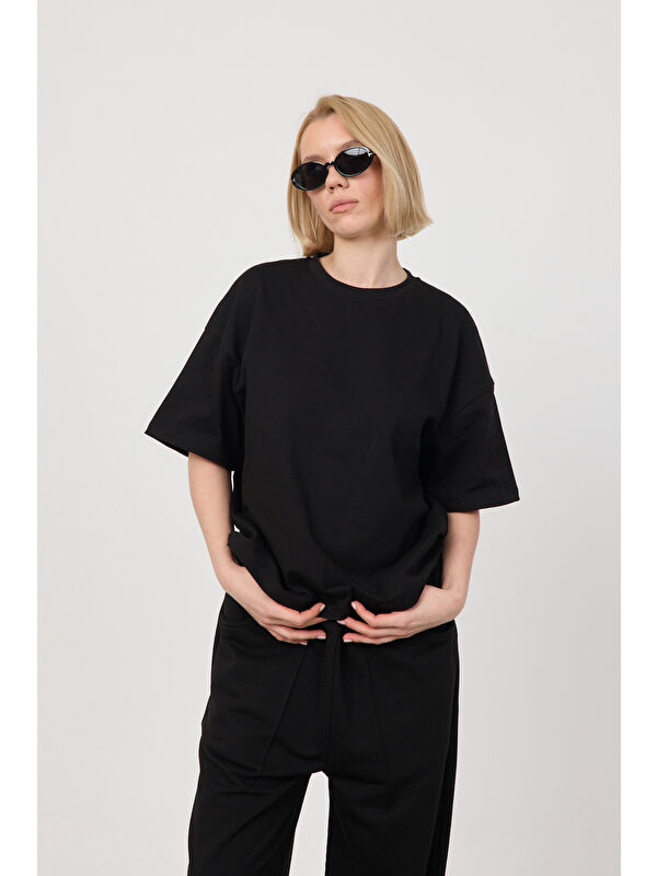 gothamVibes Kadın Chill Oversize Premium Siyah T-Shirt