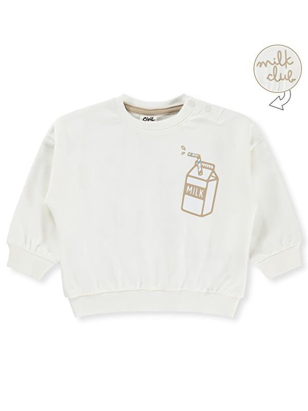 Civil Baby Milk Club Baskılı 3-18 Ay Sweatshirt - Ekru 6-9 Ay