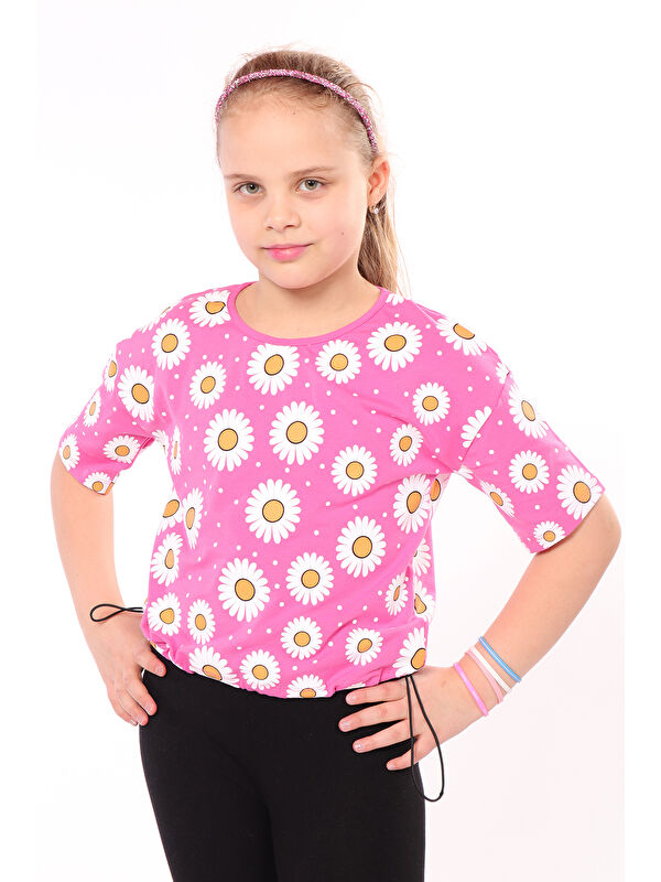 Toontoykids Kız Çocuk Komple Papatya Baskılı Tişört