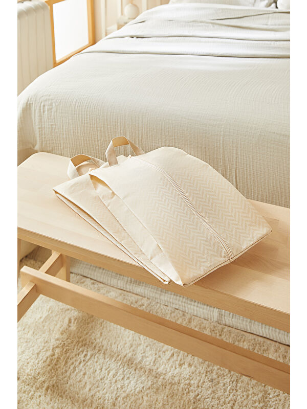 Ocean Home Textile 2'li Bej Balıksırtı Ayakkabı Düzenleyici Taşıma Çantası Seti 22 x 40 x 9 cm
