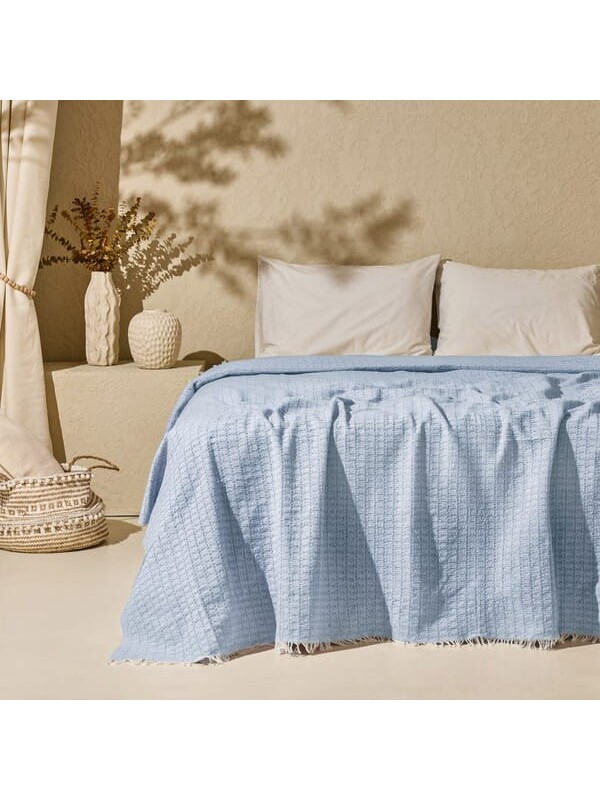 Evidea Soft Milva Çift Kişilik Çok Amaçlı Örtü - Mavi - 200x230 cm