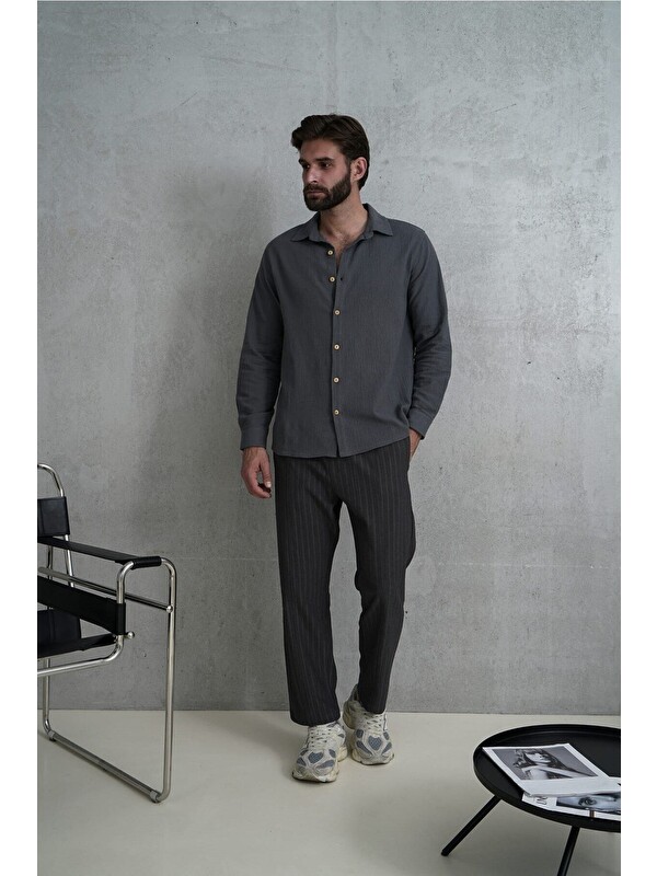 Mai Collection Wesley Erkek Oversize Krinkıl Antrasit Gömlek