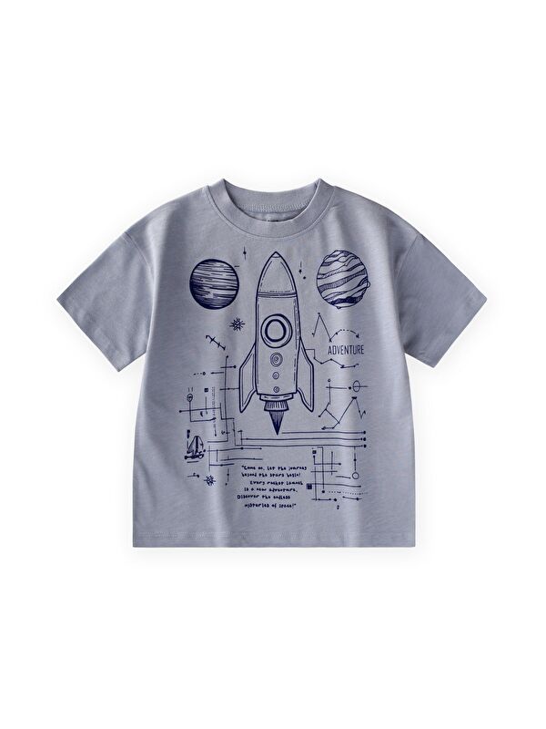 CİGİT Roket Baskılı T-Shirt 2-12 Yaş Pastel Mavi
