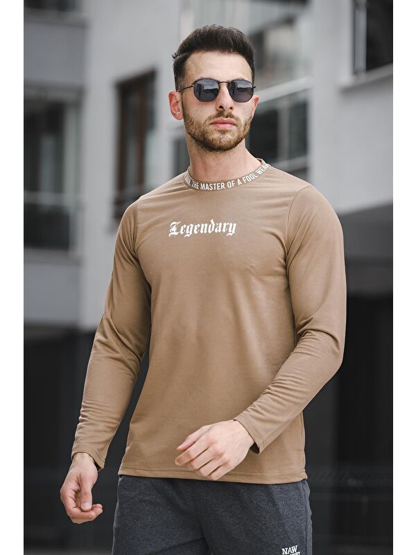 Oksit Yakası Baskılı Slim Fit Likralı Sıfır Yaka Erkek Sweatshirt