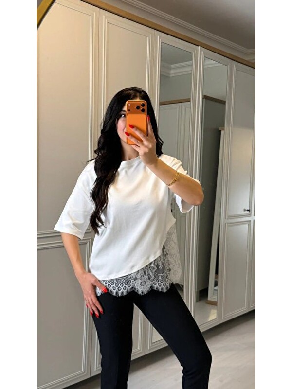 Jane's Kısa Kollu Bısıklet Yakalı Dantel Detaylı Vıskon ıkı ıplık Bluz