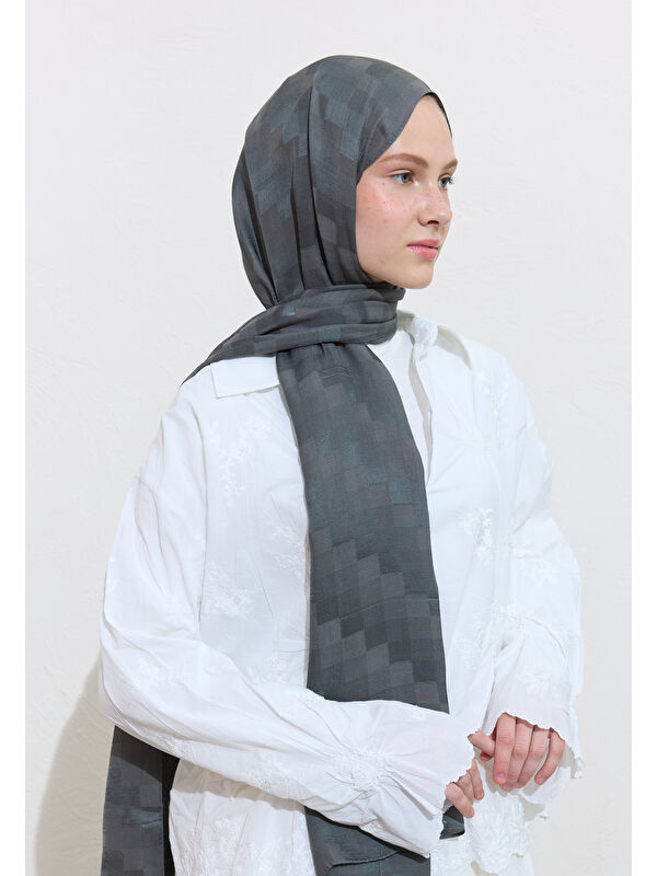 Fresh Scarfs Nori İpek Jakar Şal Füme