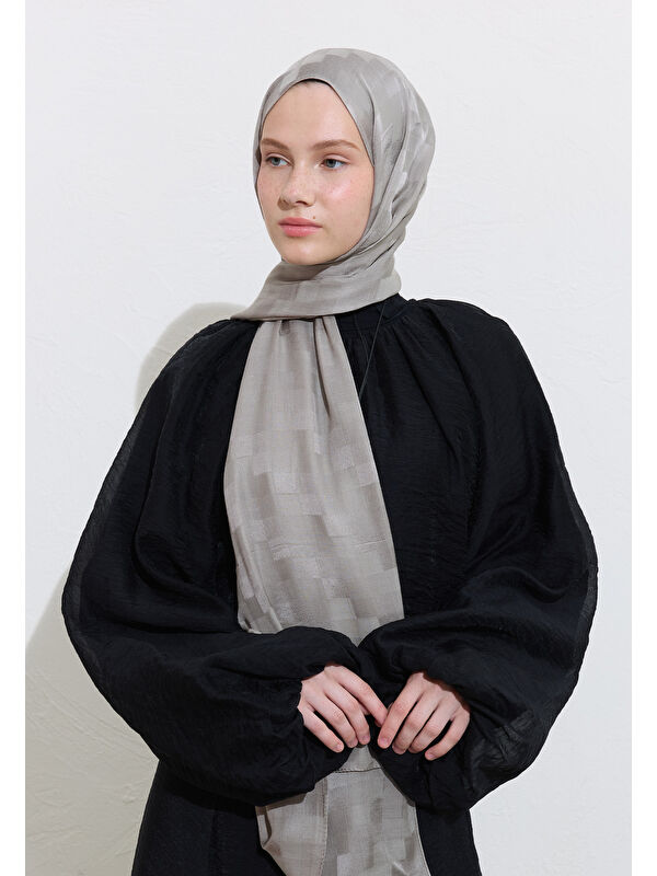 Fresh Scarfs Nori İpek Jakar Şal Sıcak Gri