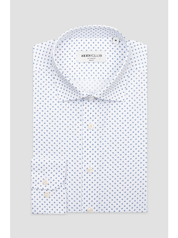BB Club Oscar Poplin Pamuklu Slim Fit Beyaz Klasik Yaka Erkek Desenli Gömlek