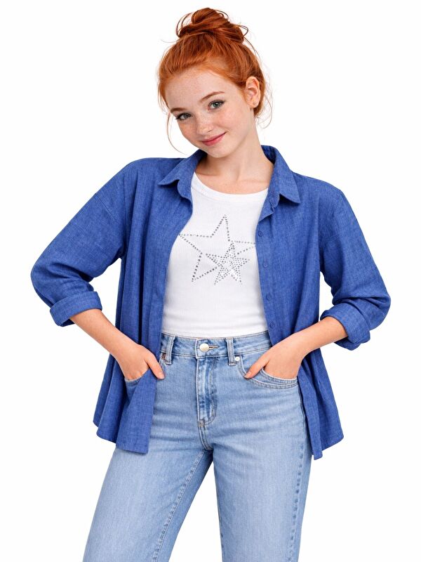 Ahengim Kız Çocuk Sofia Keten Badili Basic Gömlek Takım Ak2605