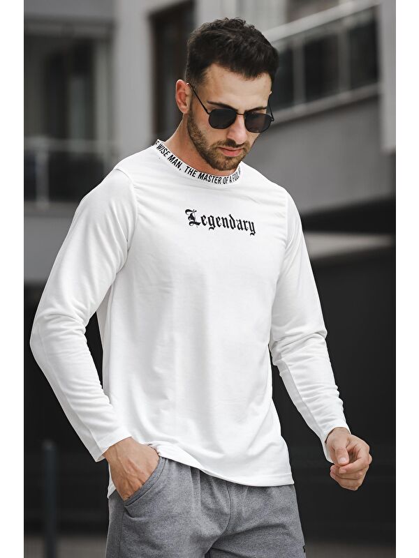 Oksit Yakası Baskılı Slim Fit Likralı Sıfır Yaka Erkek Sweatshirt