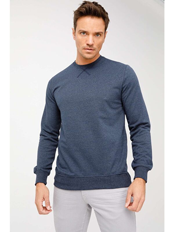 igs İndigo Modern Fit Ekstra Dar Kalıp Bisiklet Yaka Düz Sweatshirt