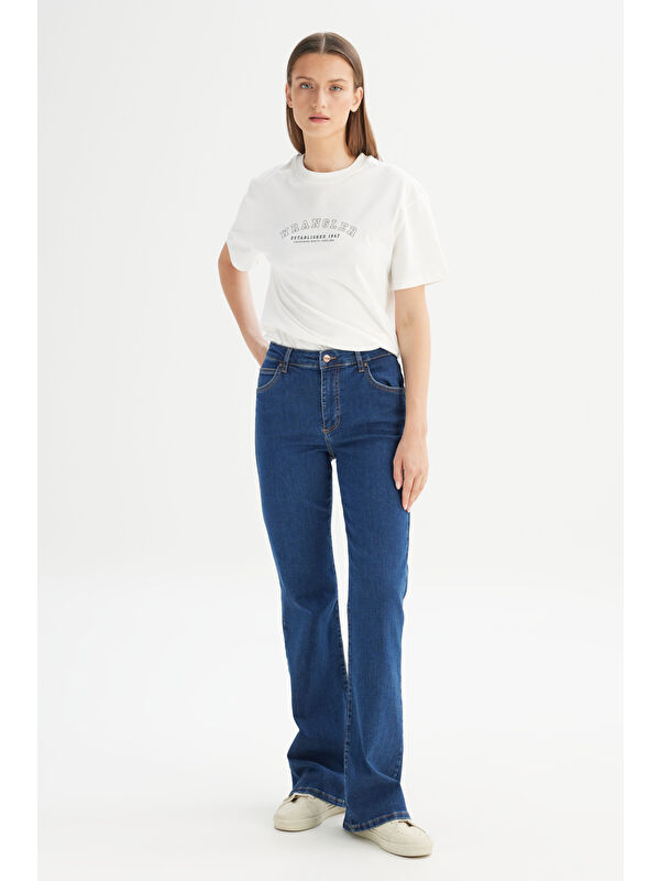 Wrangler Flare Fit Geniş Paça Yüksek Bel Mavi Pamuklu Esnek Jean Pantolon
