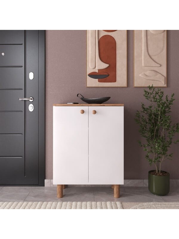 Eco Room Bohem 2 Kapaklı Ayakkabılık - Beyaz / Atlantik Çam - 91x35x70 cm