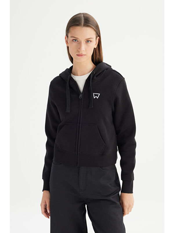 Wrangler Regular Fit Kapüşonlu İçi Polarlı Fermuarlı Siyah Sweatshirt Ceket