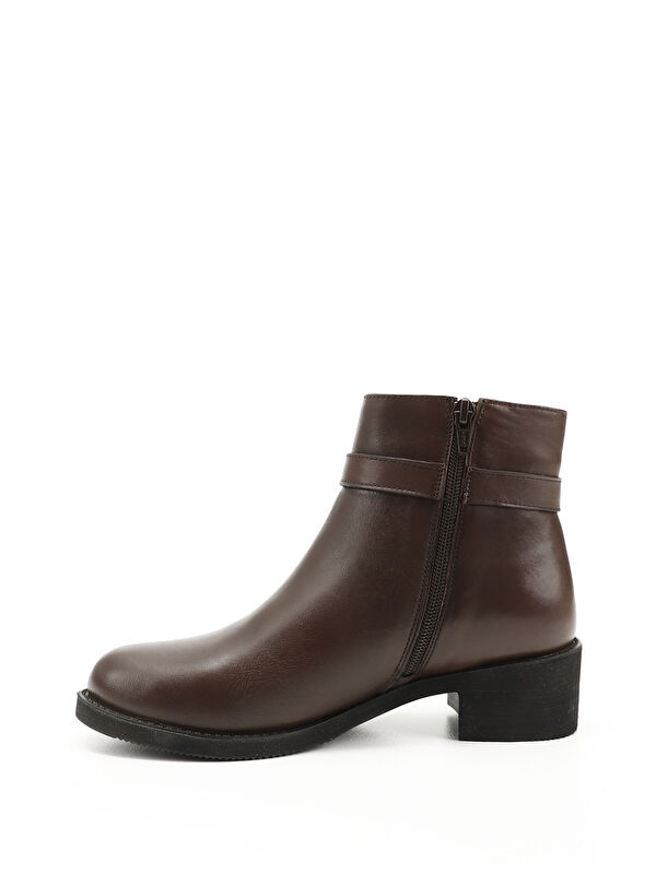 Kadın ORTA KAHVERENGİ Fermuarlı Kalın Topuklu Hakiki Deri Bot - Görsel 4