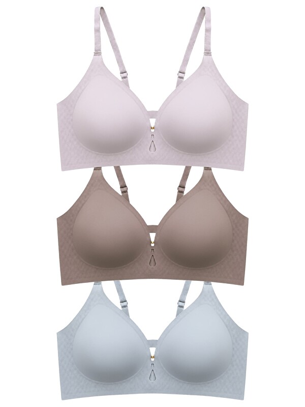 Cottonhill Seamless Bra - Elune | Lazer Kesim Balensiz Dekolte Taş Detaylı Dikişsiz Kadın Sütyen 3'Lü Paket