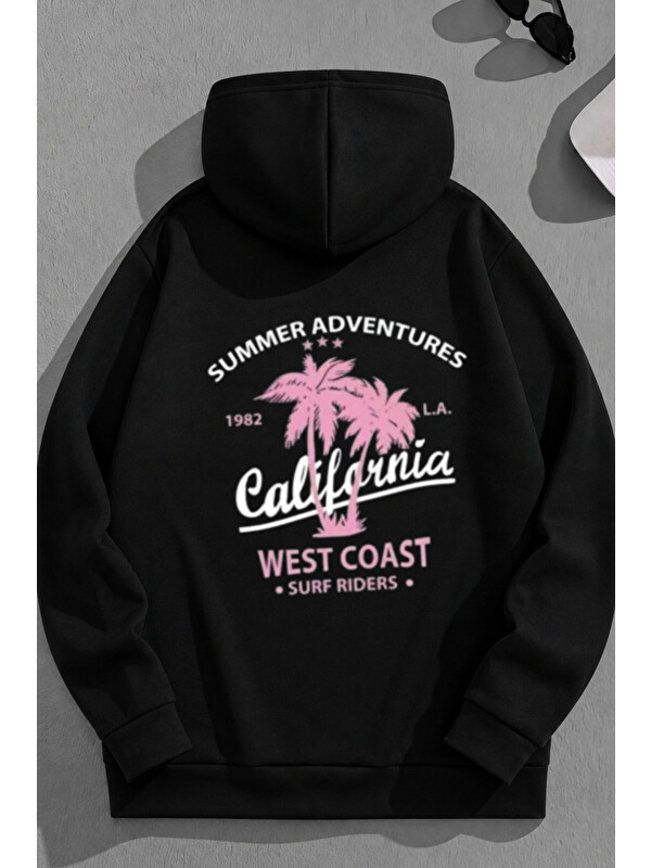 Trendseninle Unisex 3 İplik Pamuklu Siyah SAcalif1982 Baskı Bol Kalıp Sweatshirt Hoodie